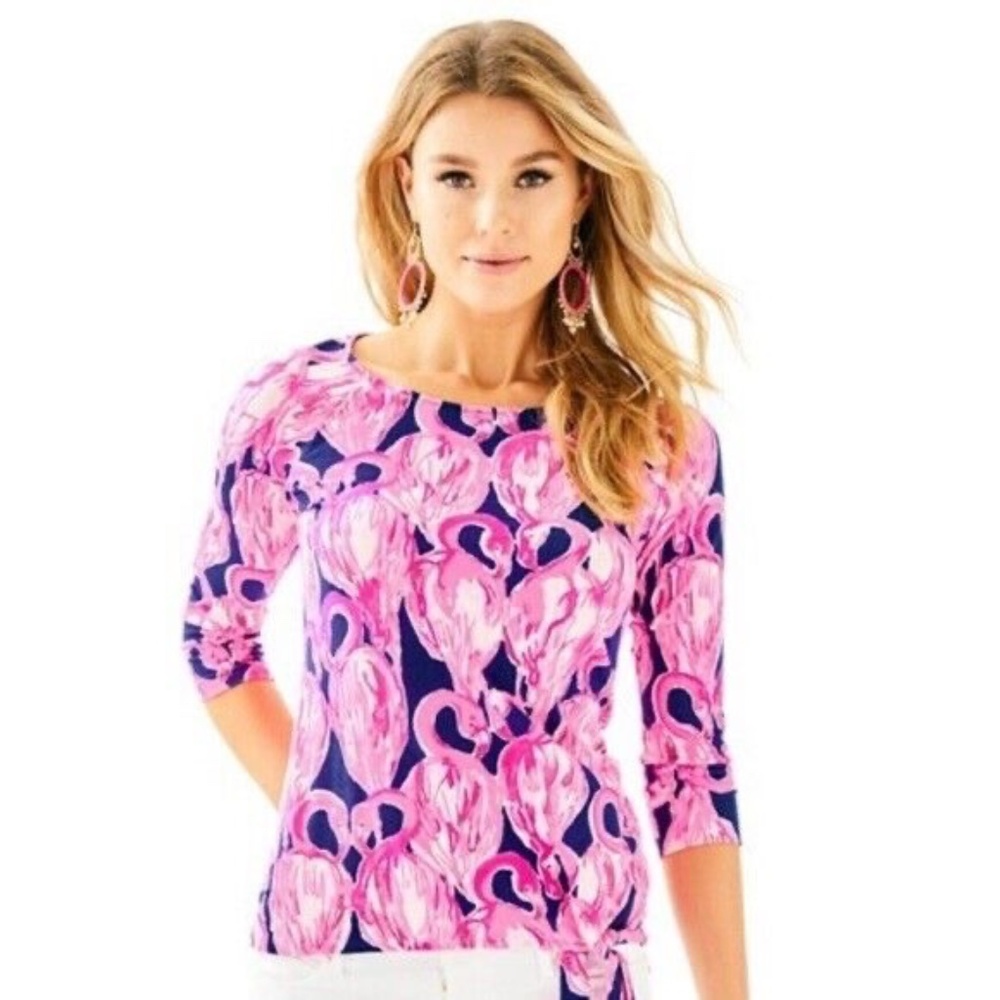Lilly Pulitzer Waverly Top Bright Navy Coco Safari Pink Blue Top Small